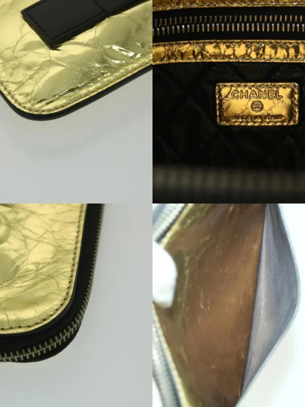 CHANEL Clutch Bag Metallic Leather Gold A82164 CC Auth 38172SAV